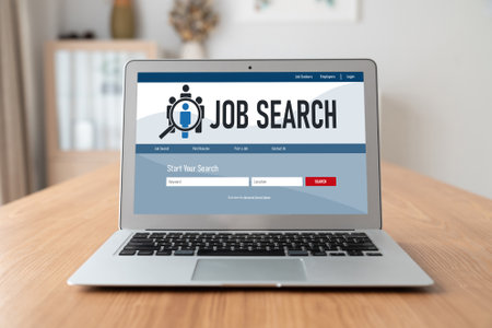 Online job search on modish website for worker to search for job opportunities on the recruitment internet networkの写真素材