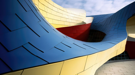 cultural center, close up view, red yellow blue colors. beautiful Generative AI AIG32の素材