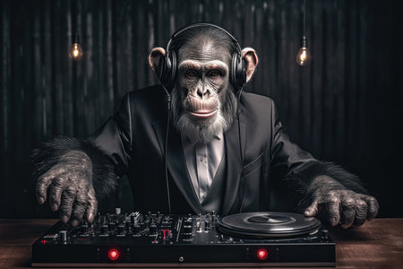 Photo of a DJ chimpanzee. beautiful Generative AI AIG32の素材