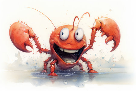 A very cute and happy smiling lobster with big eyes under the sea with against a white background. beautiful Generative AI AIG32の素材