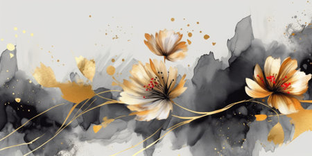 Beautiful abstract black and gold luxury watercolor floral design background. beautiful Generative AI AIG32の素材