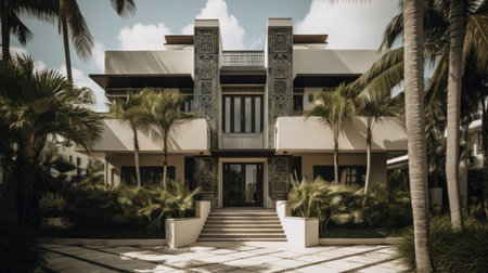 Home architecture design in Modern Style with Minimalist design constructed by Glass and Steel material. Mid-Century modern design. Generative AI AIG25 .の素材