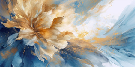 Beautiful abstract gold and blue impressionistic floral design background. beautiful Generative AI AIG32の素材