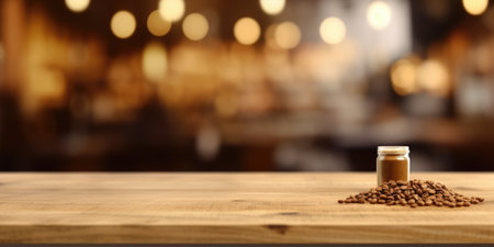 The empty wooden table top with blur background. Generative AI image AIG30.の素材