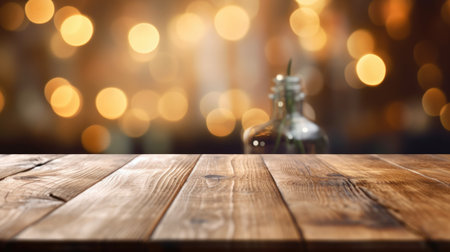 The empty wooden table top with bokeh background. Exuberant image.の写真素材
