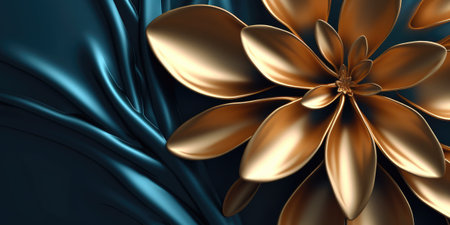 Beautiful abstract gold and blue glossy metallic floral design background. beautiful Generative AI AIG32の素材