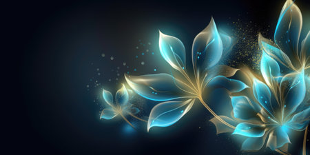 Beautiful abstract gold and blue night photo floral design background banner. beautiful Generative AI AIG32の素材