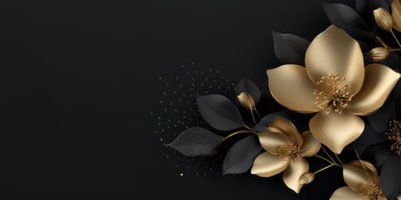 Beautiful abstract black and gold luxury floral design background. beautiful Generative AI AIG32の素材
