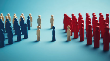 discrimination conceptual image, people divided, miniature toy model, red and blue color. beautiful Generative AI AIG32の素材