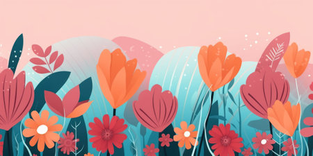beautiful abstract teal pink orange simple doodle cartoon floral design background. beautiful Generative AI AIG32の素材