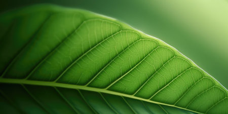 The close-up of leaf texture in green abstract nature background with a soft focus. Exuberant image.の写真素材