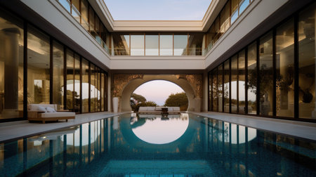 The swimming pool of luxury mansion. Generative AI AIG27.の素材
