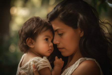 The strength and beauty of mexican hispanic motherhood in a single image. Generative AI AIG18.の素材