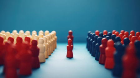 discrimination conceptual image, people divided, miniature toy model, red and blue color. beautiful Generative AI AIG32の素材