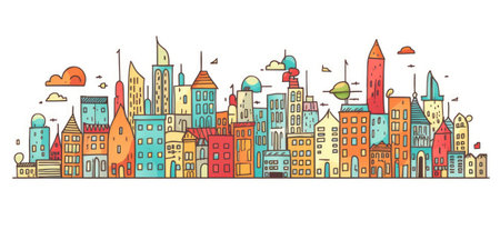 city skyline simple doodle color cartoon on white background. beautiful Generative AI AIG32の素材