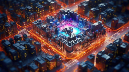 circuit board, processor chips, semiconductor, colorful, smart city,. beautiful Generative AI AIG32の素材