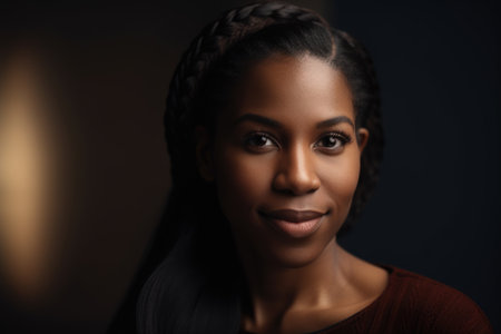 In bright modern office, senior mature beautiful african-american businesswoman with large smile. Generative AI AIG18.の素材