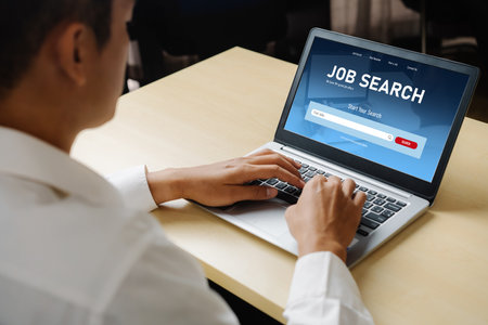 Online job search on modish website for worker to search for job opportunities on the recruitment internet networkの写真素材