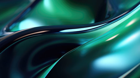 The close up of a glossy metal surface in cool blue and green colors with a soft focus. Generative...