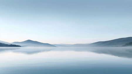 Beautiful mountain lake and natural environment in the morning background. Tranquil panoramic mountainous and nature lake shore scenery. Picturesque generative AIの素材