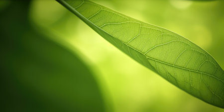 The close-up of leaf texture in green abstract nature background with a soft focus. Exuberant image.