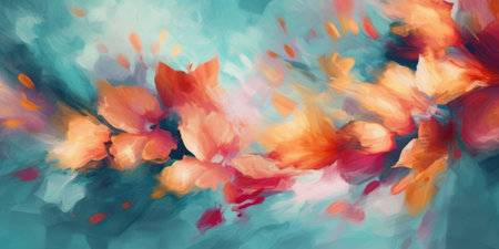 beautiful abstract teal pink orange impressionistic floral design background. beautiful Generative AI AIG32の素材