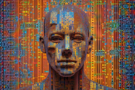 A computer running code appearing like as an image. Generative AI AIG27.の素材