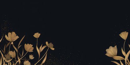 Beautiful abstract black and gold luxury simple doodle cartoon floral design background. beautiful Generative AI AIG32の素材