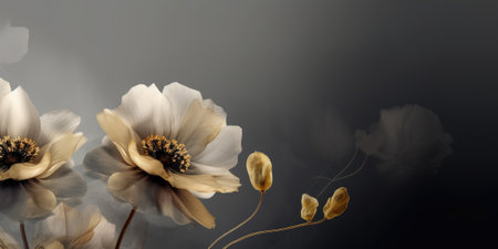 Beautiful abstract black and gold luxury misty morning photo floral design background banner. beautiful Generative AI AIG32の素材