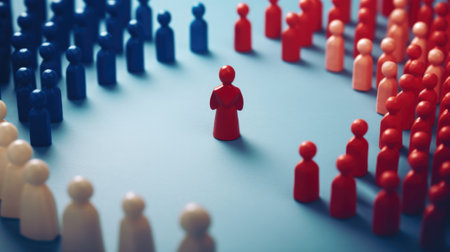discrimination conceptual image, people divided, miniature toy model, red and blue color. beautiful Generative AI AIG32の素材