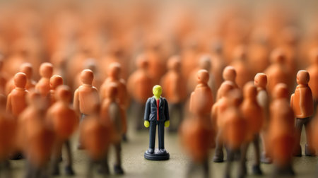 leadership conceptual image, the true leader standing in center surrounding by crowd, standing out of the crowd, miniature toy model. beautiful Generative AI AIG32の素材