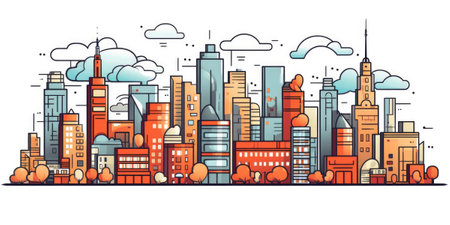 city skyline simple doodle color cartoon on white background. beautiful Generative AI AIG32の素材