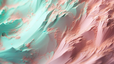 The close up of a glossy metal surface in blush pink, powder blue, and mint green colors in pastel style with a soft focus. Generative AI AIG30.の写真素材