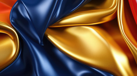 The close up of a glossy metal surface in navy blue, golden yellow, and deep red colors with a soft focus. Generative AI AIG30.の写真素材