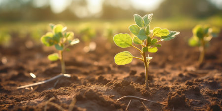 Springtime cotton field with fresh, green sprouts in soft focus. beautiful Generative AI AIG32の素材
