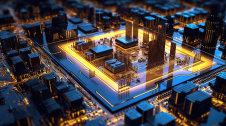 circuit board, processor chips, semiconductor, colorful, smart city,. beautiful Generative AI AIG32の素材