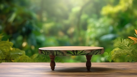A flat rock empty table for product display with blur background of tropical jungle. Generative AI AIG30.の素材