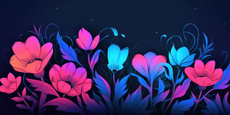 Beautiful abstract neon light simple doodle cartoon floral design background. beautiful Generative AI AIG32の素材