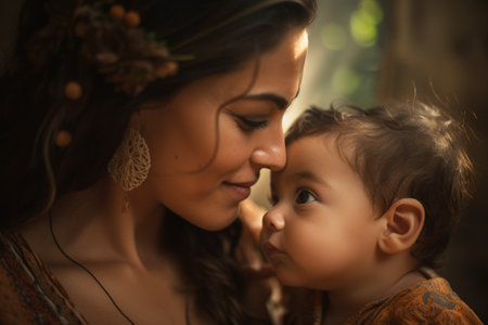 The strength and beauty of mexican hispanic motherhood in a single image. Generative AI AIG18.の素材