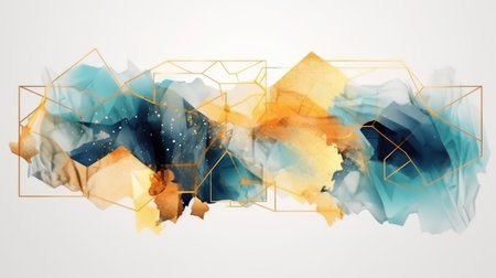 Abstract watercolor artwork mixed with buzzy geometric shapes for background of social media banner generative AI imageの素材