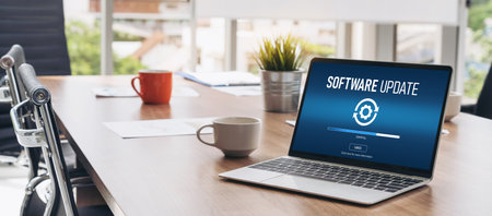 Software update on computer for modish version of device software upgradeの写真素材