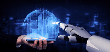 3D rendering artificial intelligence AI research of robot and cyborg development for future of...