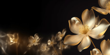 Beautiful abstract gold night photo floral design background banner. beautiful Generative AI AIG32の素材