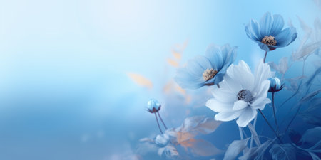 Beautiful abstract blue misty morning photo floral design background banner. beautiful Generative AI AIG32の素材