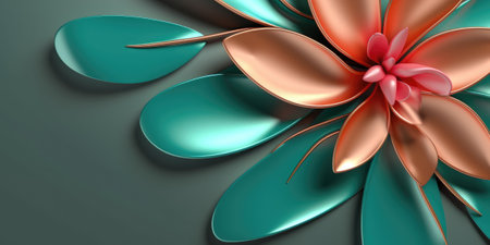 beautiful abstract teal pink orange glossy metallic floral design background. beautiful Generative AI AIG32の素材