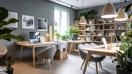 Inspiring office interior design Scandinavian style Corporate Office featuring Natural elements architecture. Generative AI AIG 31.の素材