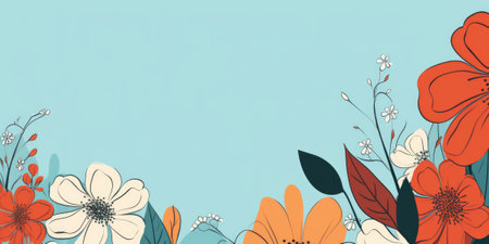 Beautiful abstract coral, turquoise, and yellow simple doodle cartoon floral design background. beautiful Generative AI AIG32の素材