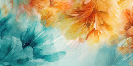 Beautiful abstract coral, turquoise, and yellow watercolor floral design background. beautiful Generative AI AIG32の素材