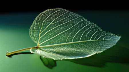 Transparent skeleton leaf with beautiful texture on a green. beautiful Generative AI AIG32の素材
