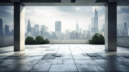 empty concrete courtyard with blur background of skyline. beautiful Generative AI AIG32の素材